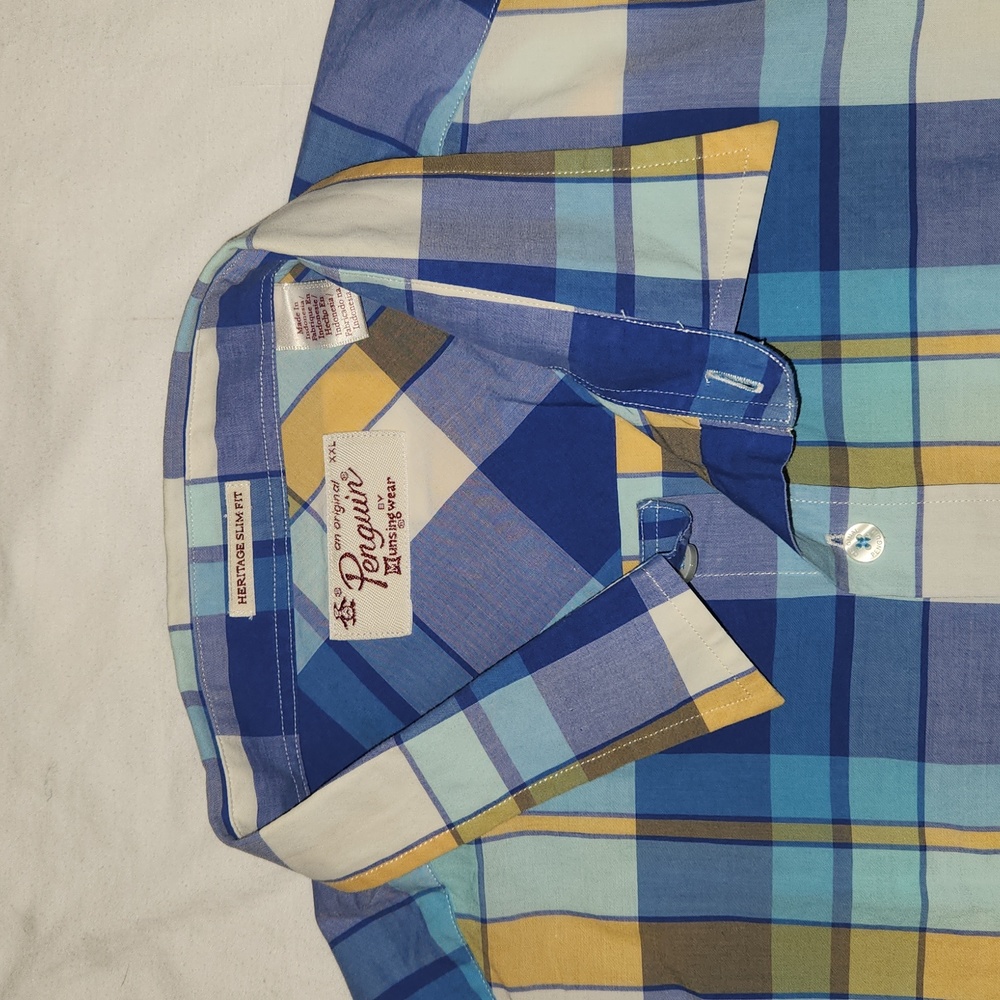 Men's Original Penguin by Munsing Wear Plaid Button Down SS Shirt XXL - Picture 3 of 7